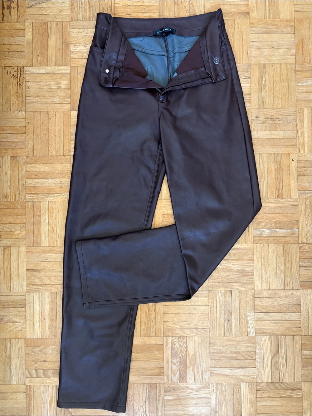 Dynamite Chocolate Brown Faux Leather Waistband Pants